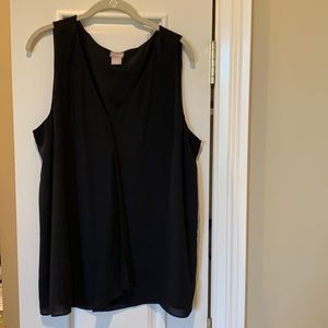Chico’s Black Polyester Lined VNeck Tank w/ Ruffle in Front.  Size 4